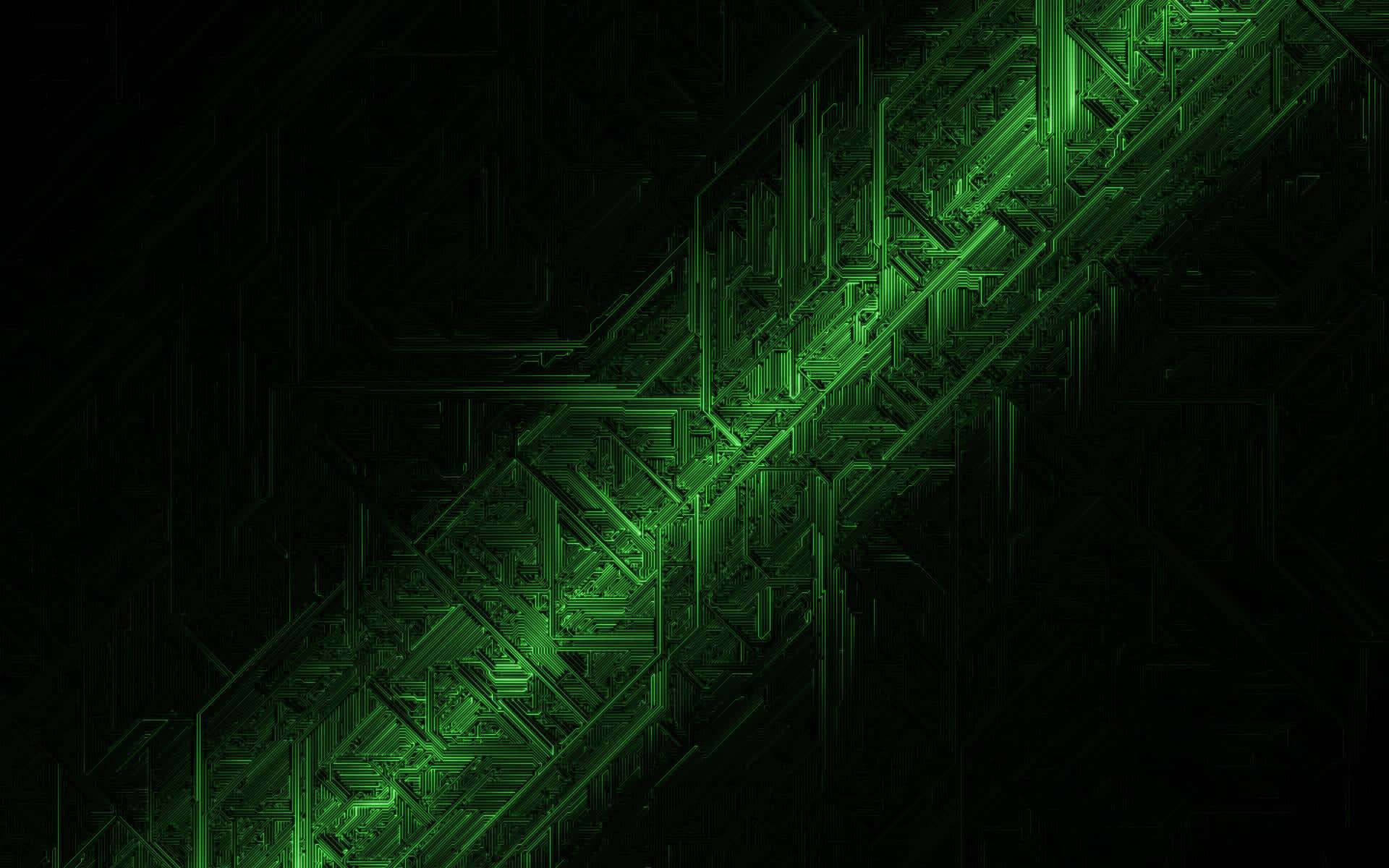 dark green grunge, glowing green fractal circuit pattern, black digital void, Full HD Desktop Wallpaper