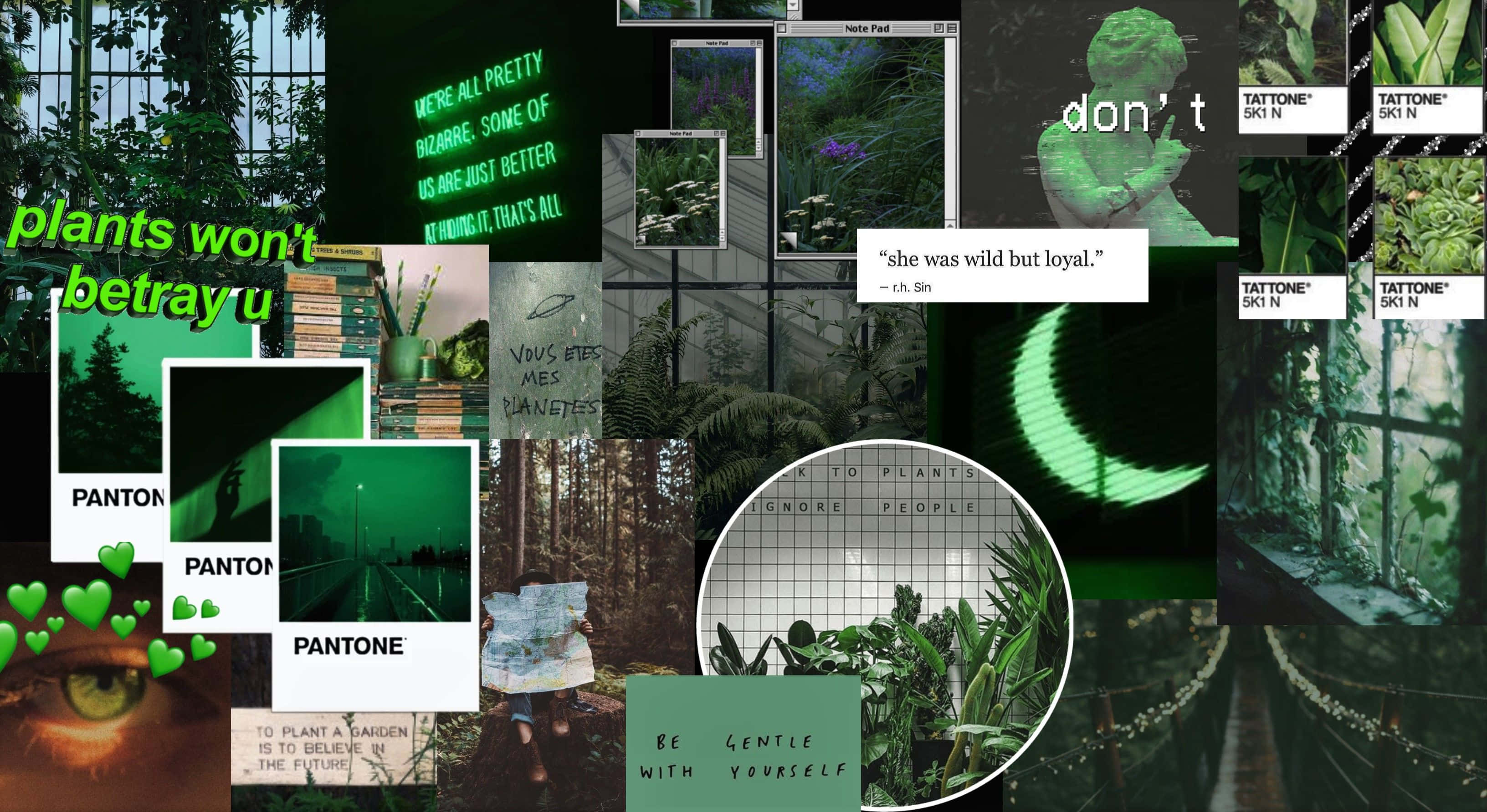 Dark Green Grunge, moody green-toned, glowing neon accents, 2K Desktop Wallpaper