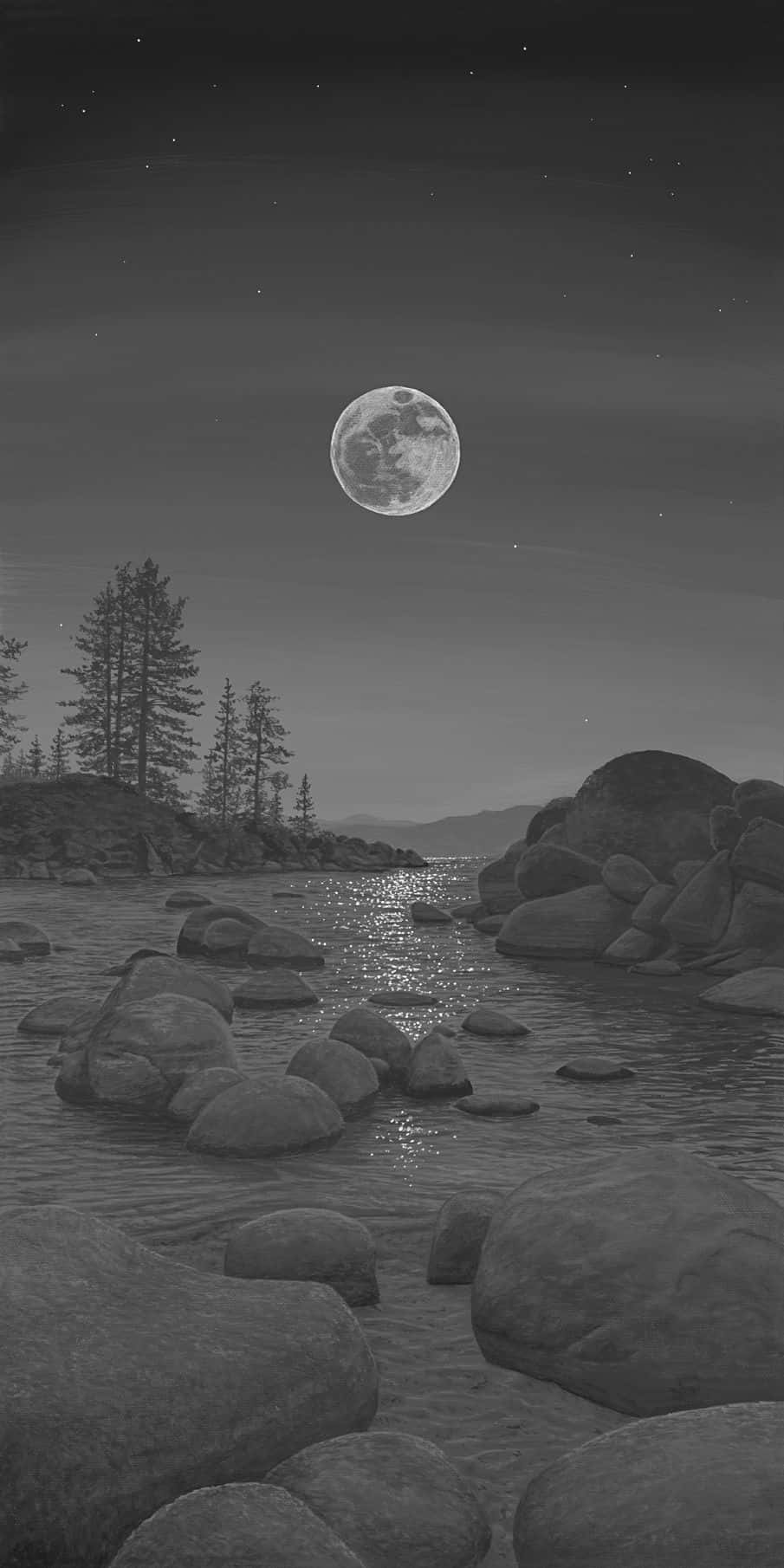 moon, lake, night, HD Phone Wallpaper