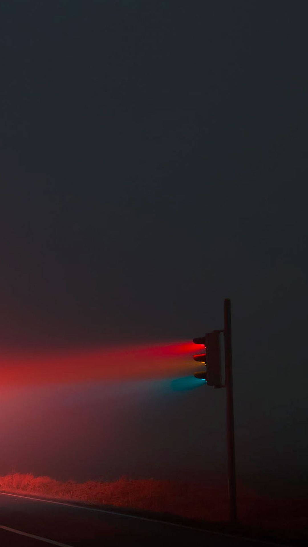Traffic Lights, dark foggy night, red, Full HD Phone Wallpaper