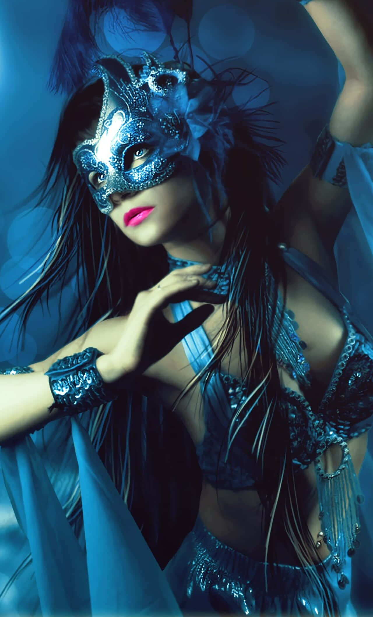 mysterious halloween moonlight mask, blue masquerade mask, matching costume, Full HD Phone Wallpaper