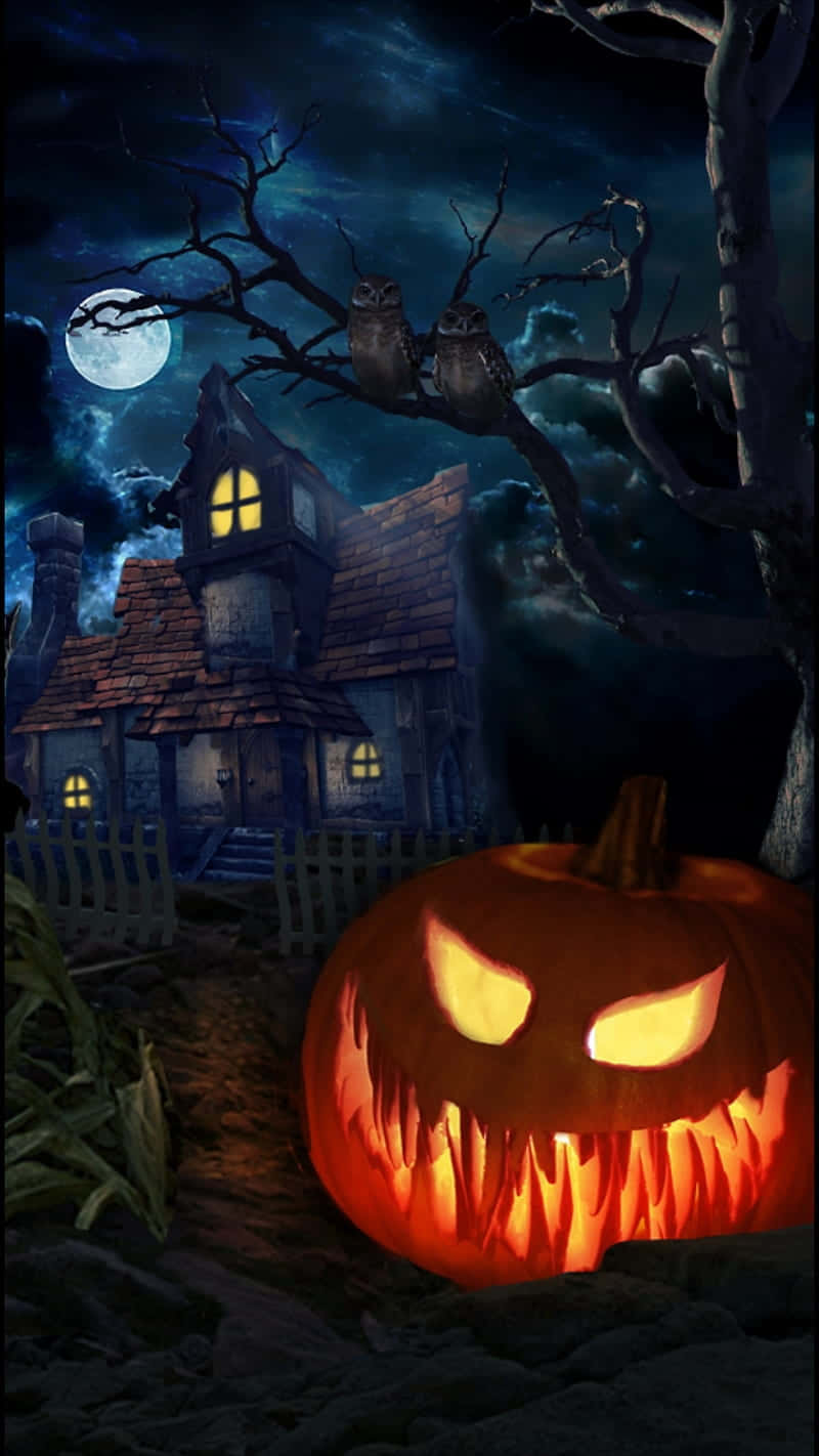 jack-o'-lantern, spooky graveyard, full moon, HD Phone Wallpaper