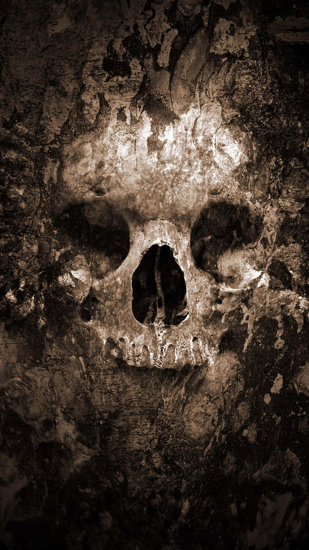 Halloween skeleton, cracked earthy surface, gritty sepia-toned composition, Full HD Phone Wallpaper