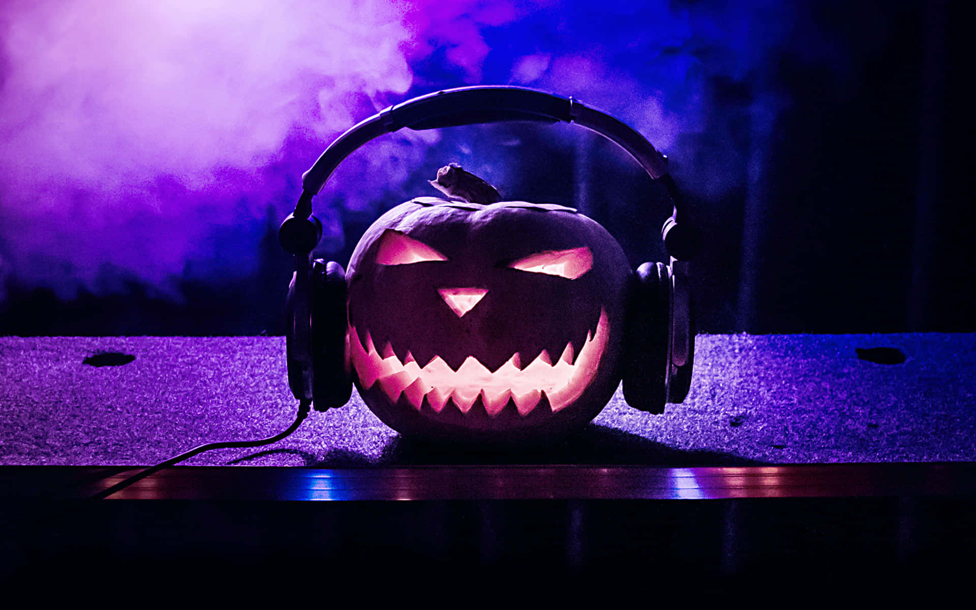 jack-o'-lantern, headphones, stage, Full HD Desktop Wallpaper