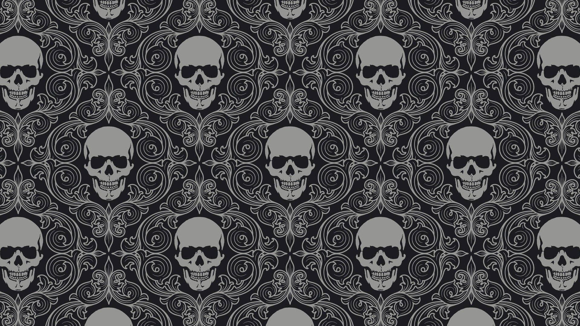 skull pattern, damask pattern, silver, Full HD Desktop Wallpaper