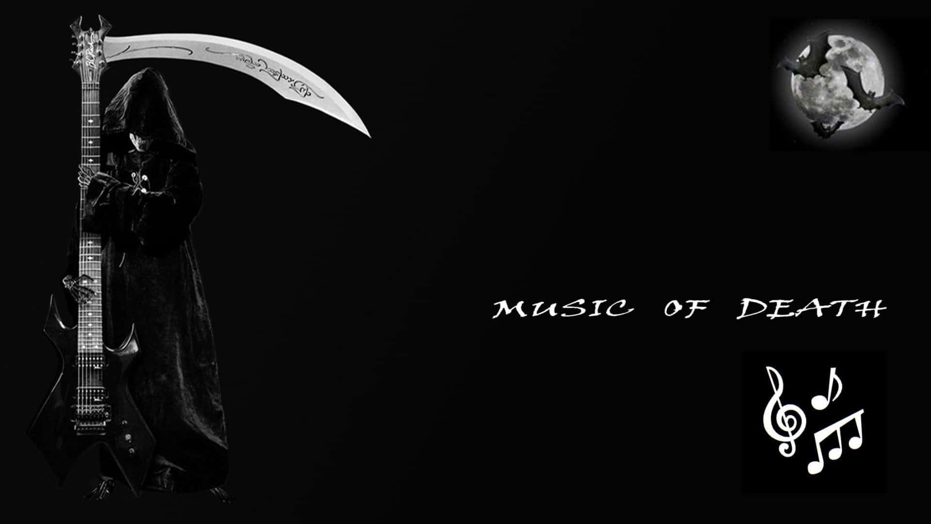grim reaper, black electric guitar, moon and bat motif, Full HD Desktop Wallpaper