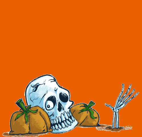 Halloween Night Scene, cartoonish skull, skeletal hand, SD Desktop Wallpaper