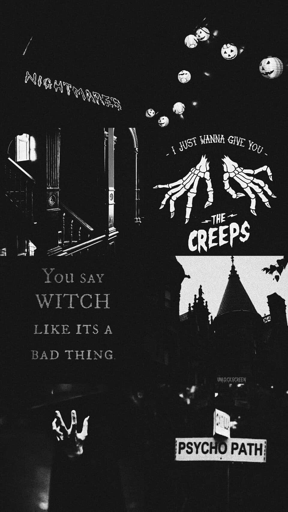 Dark Halloween Aesthetic, black and white horror collage, haunted text, HD Phone Wallpaper