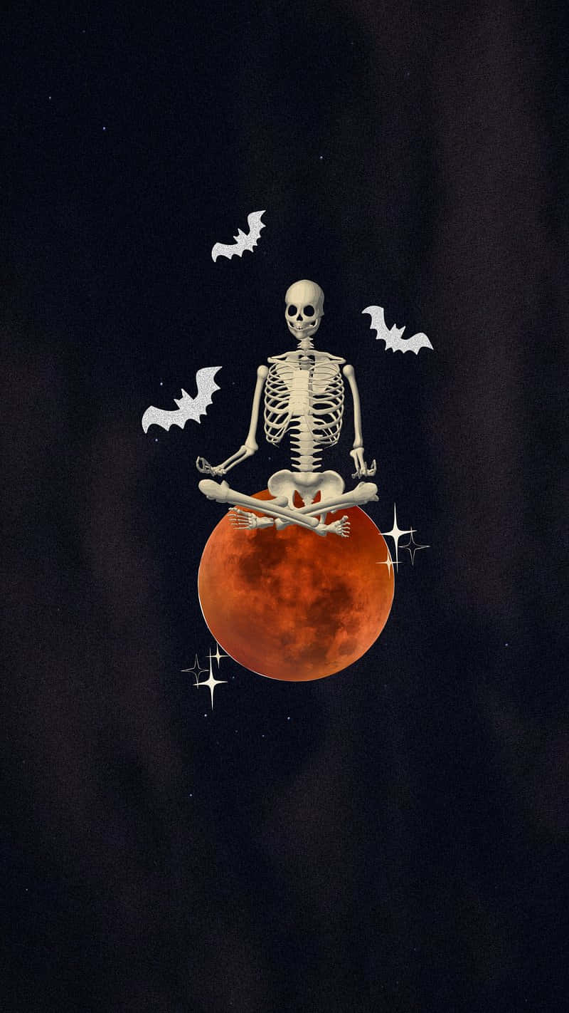 skeleton, blood moon, bats, HD Phone Wallpaper
