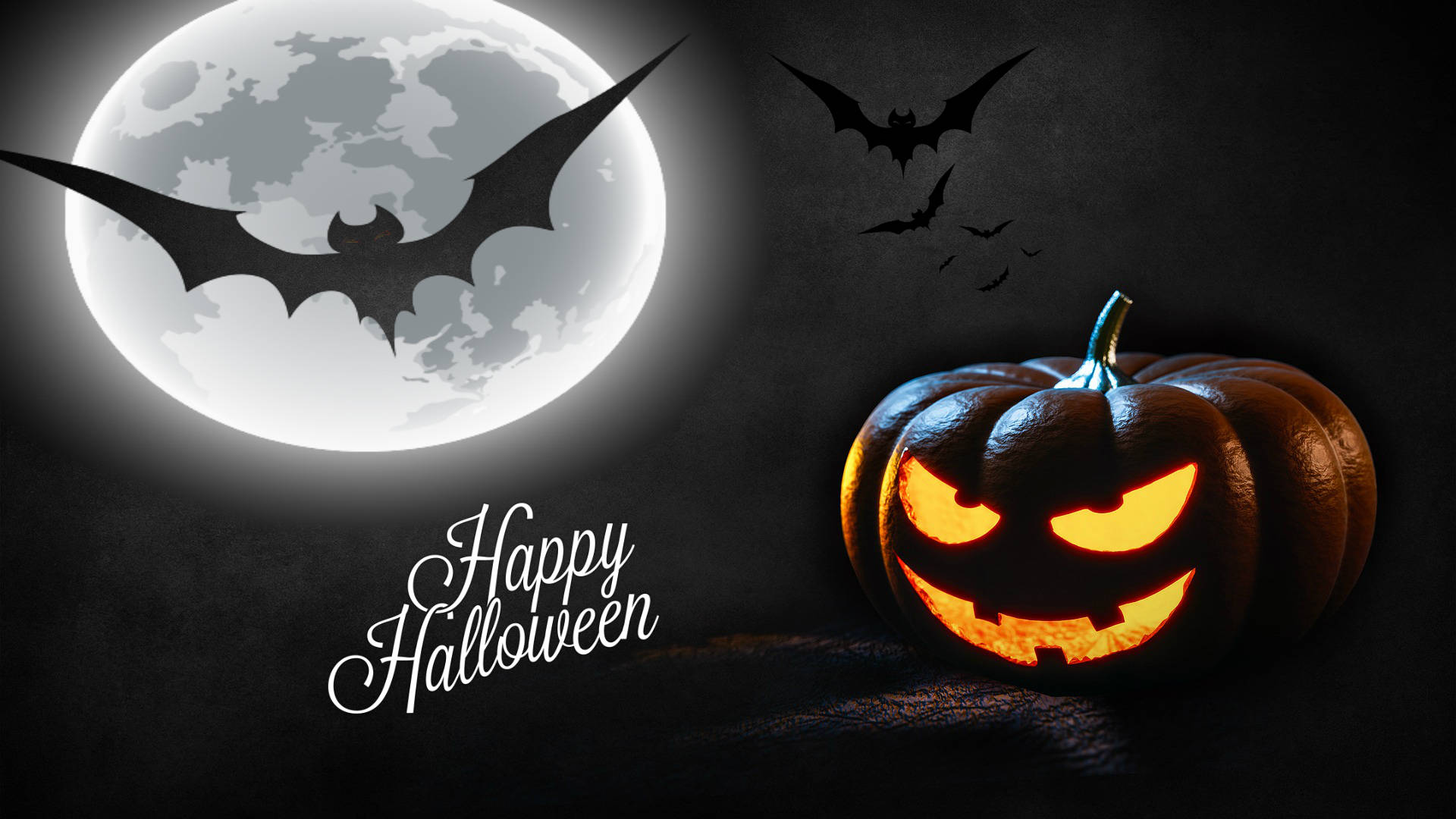 jack-o'-lantern, sinister grin, full moon, Full HD Desktop Wallpaper