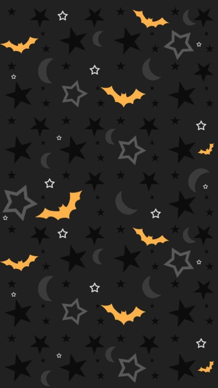 Dark Halloween, orange bats, gray crescent moons, SD Phone Wallpaper