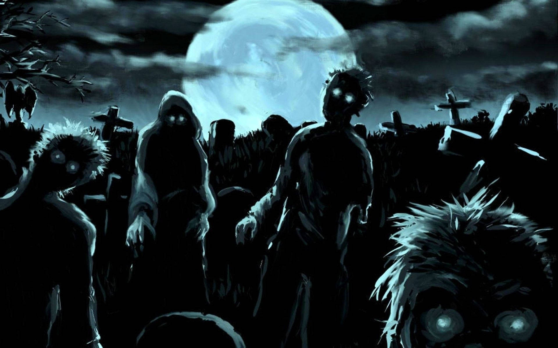 Dark Halloween, zombies, moonlit graveyard, Full HD Desktop Wallpaper