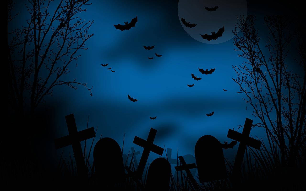 Dark Halloween, cemetery, moonlit graveyard, HD Desktop Wallpaper
