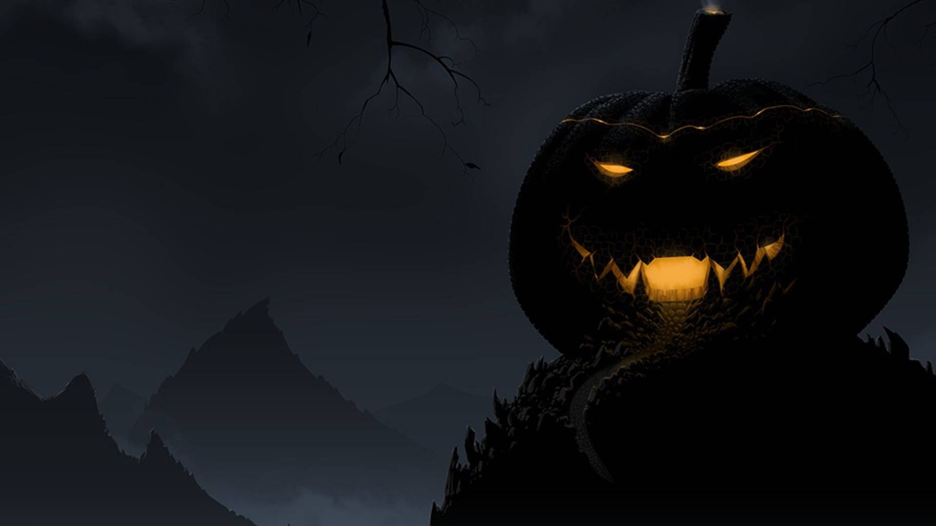 Dark Halloween, jack-o'-lantern, glowing eyes, Full HD Desktop Wallpaper