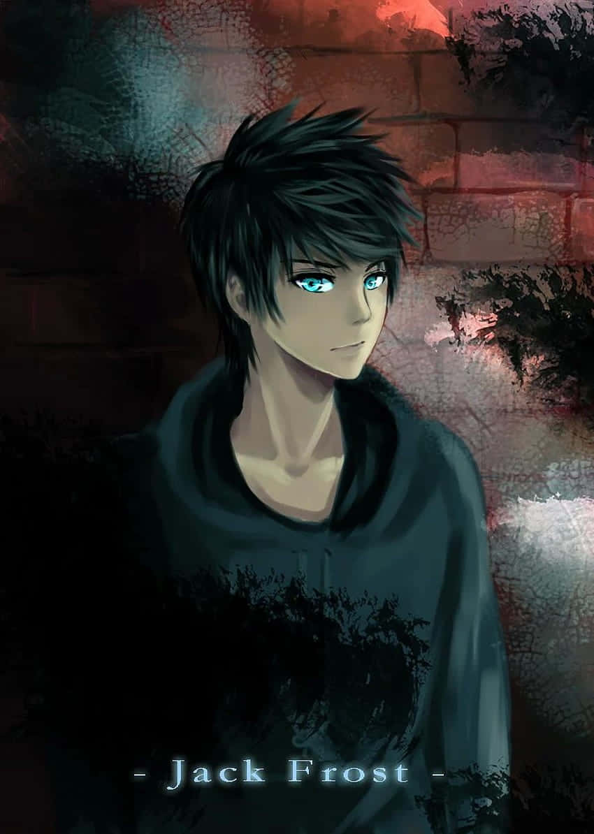 Mysterious Anime Boy_with_ Blue_ Eyes, glowing blue eyes, spiky black hair, SD Phone Wallpaper
