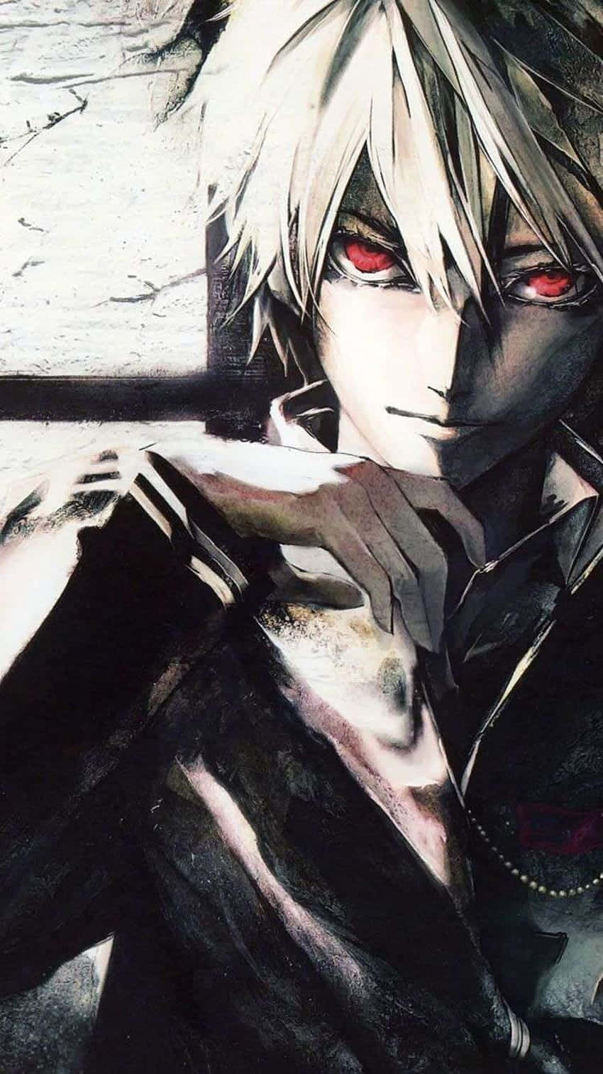 Mysterious Red Eyed Anime Boy, white hair, glowing red eyes, HD Phone Wallpaper
