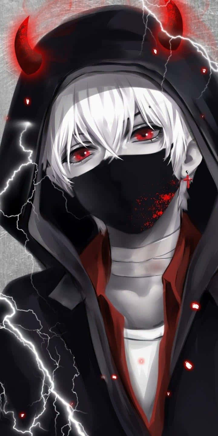 Dark Electric Horns Anime Boy, white-haired, red eyes, HD Phone Wallpaper
