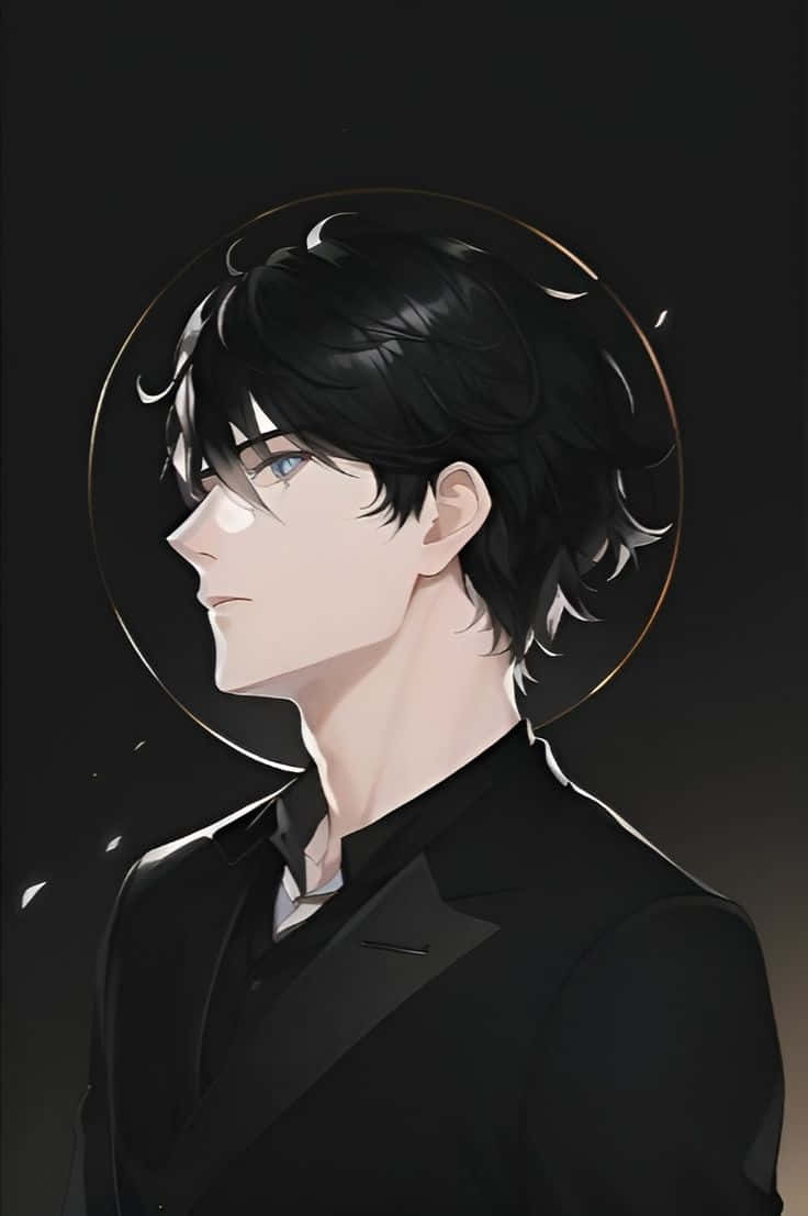 mysterious anime boy, black hair, blue eyes, SD Phone Wallpaper