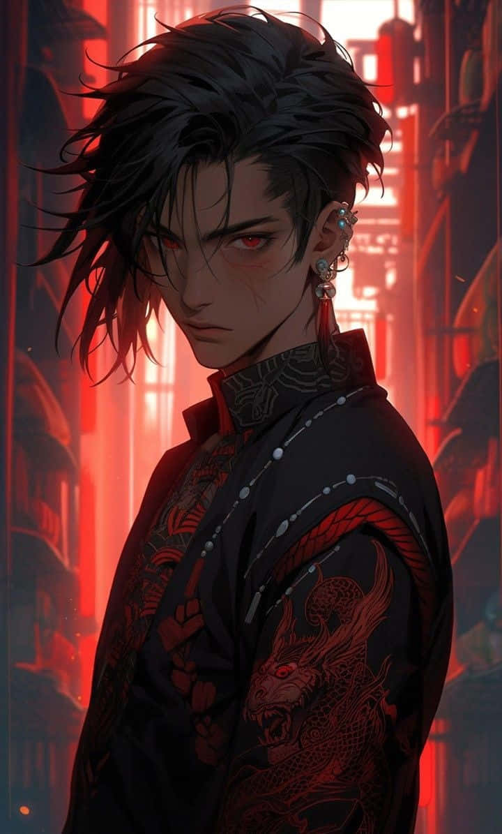 cyberpunk anime male, red eyes, dragon tattoos, SD Phone Wallpaper