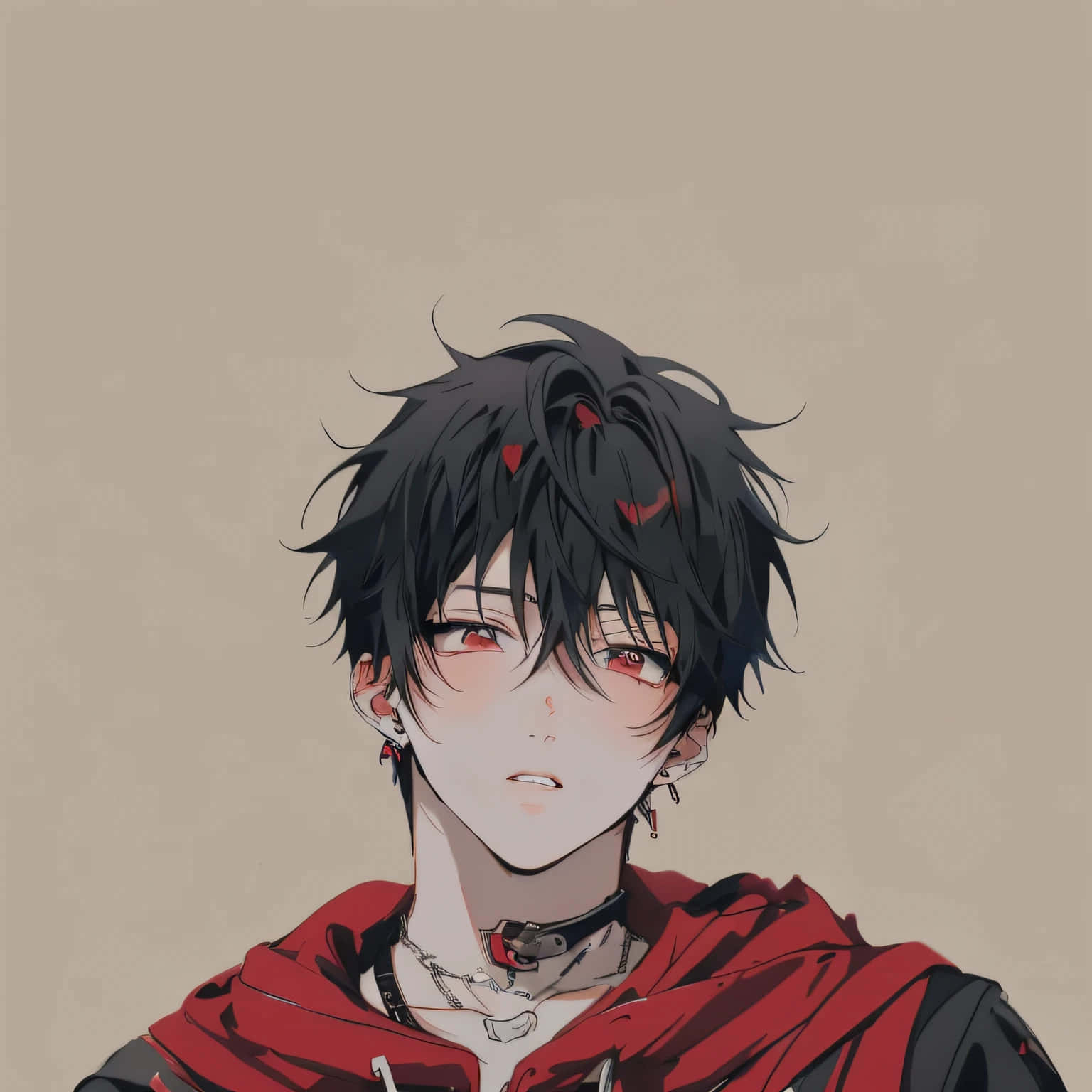brooding anime boy, black hair, red eyes, HD Desktop Wallpaper
