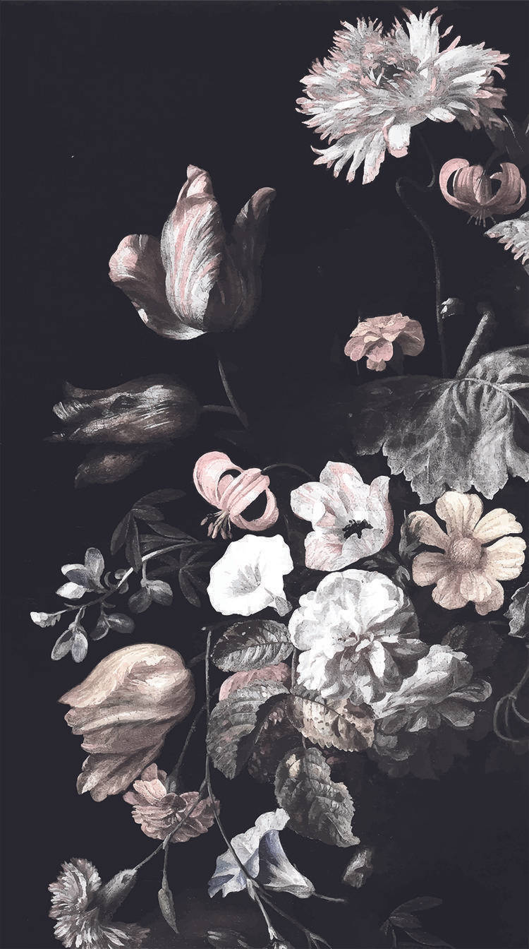 Dark HD Flowers, vintage floral arrangement, soft pink and white blossoms, HD Phone Wallpaper