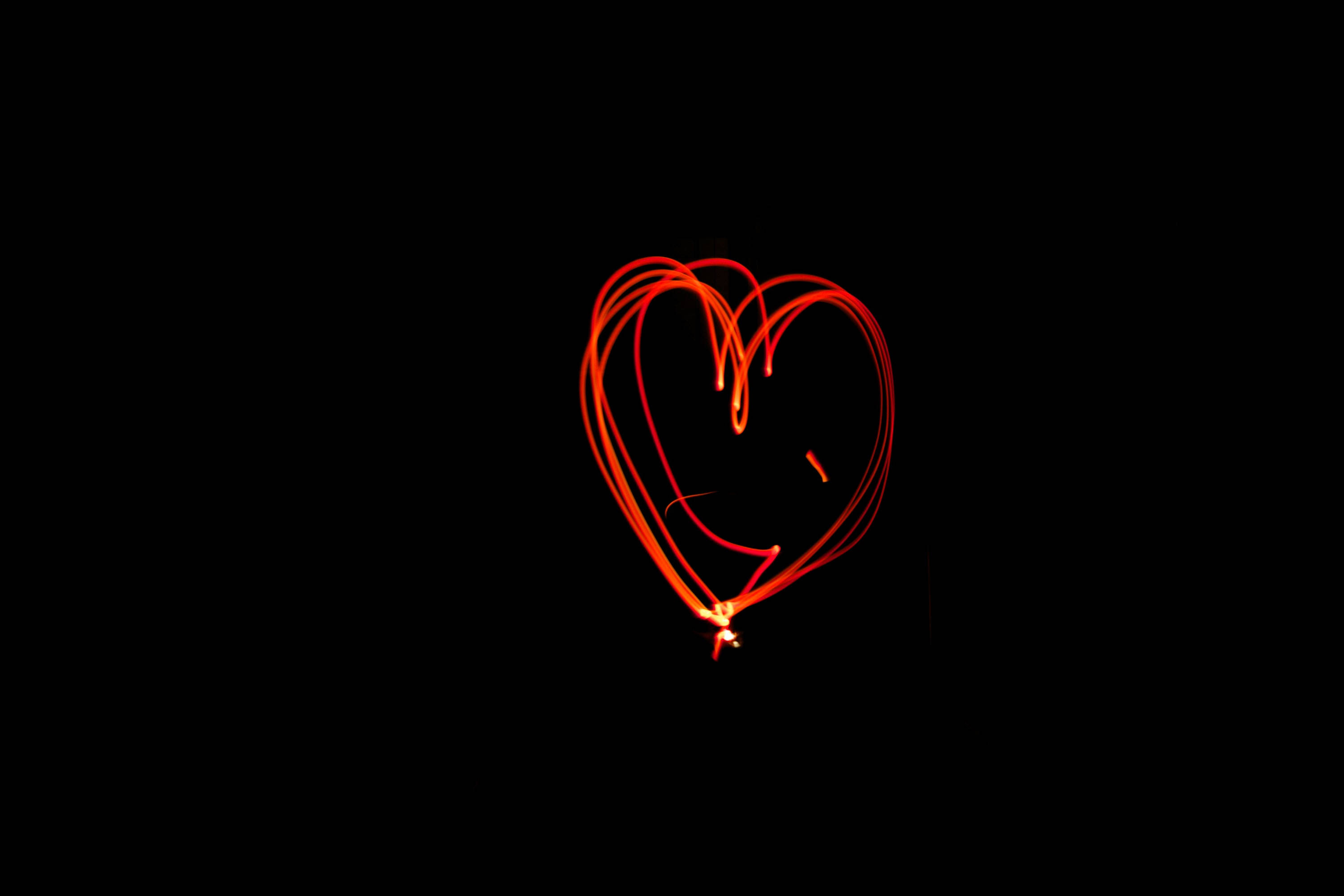Dark Heart, glowing red heart, light trails, 2K Desktop Wallpaper