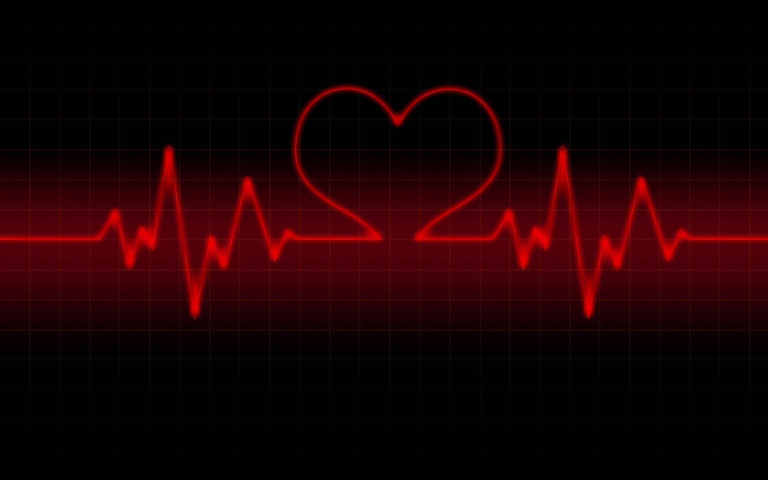 Dark Heart, heart rate line, glowing red, 2K Desktop Wallpaper