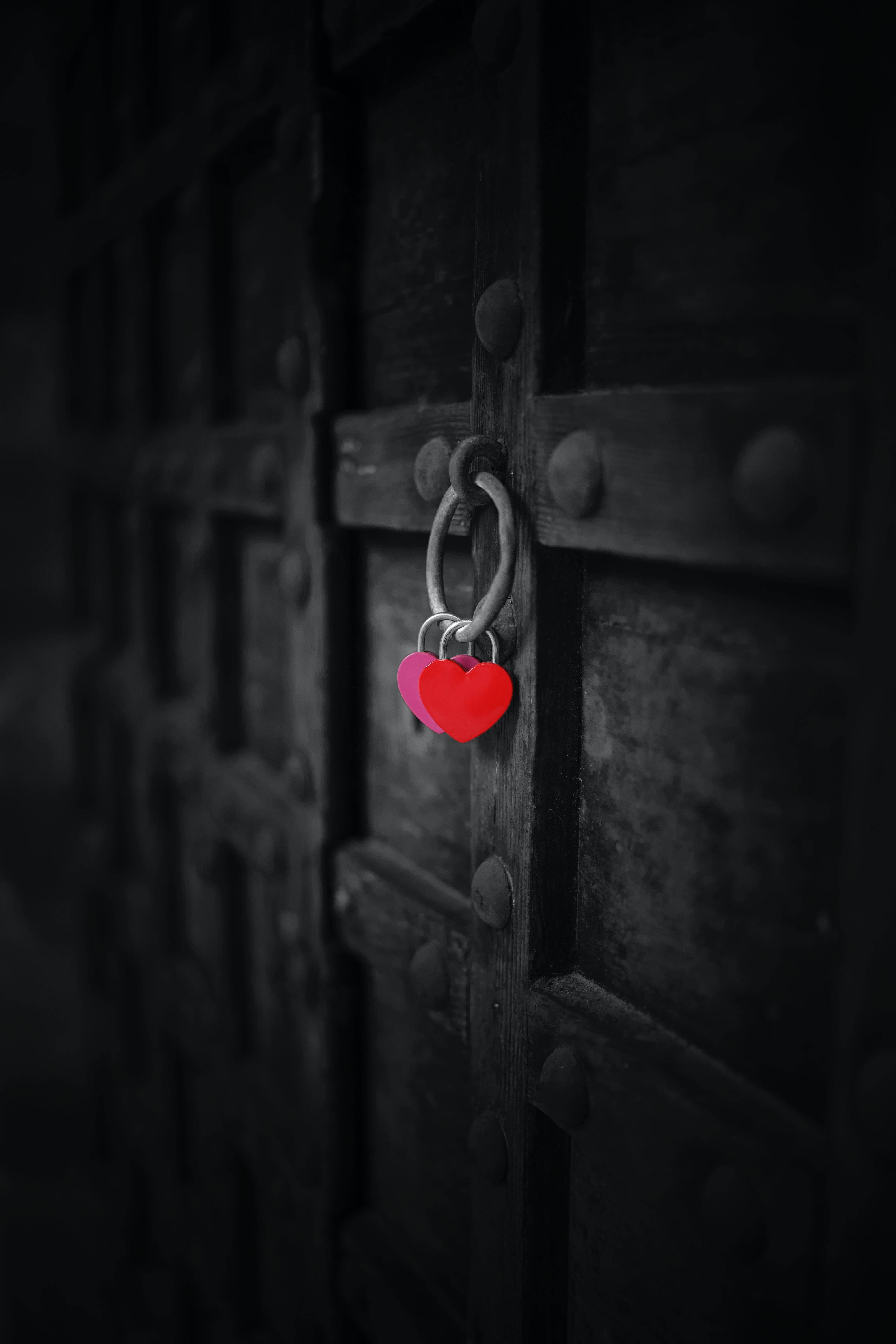 Dark Heart, medieval door, heart-shaped locks, 5K Phone Wallpaper