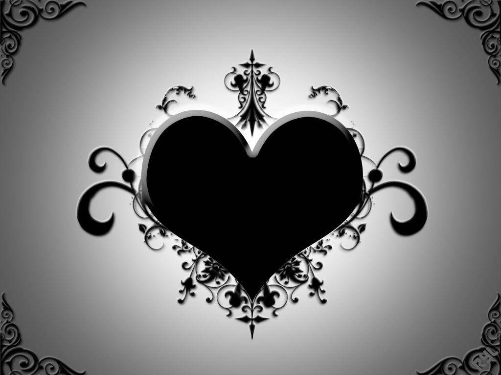 Dark Heart, silver filigree, gradient gray background, SD Desktop Wallpaper