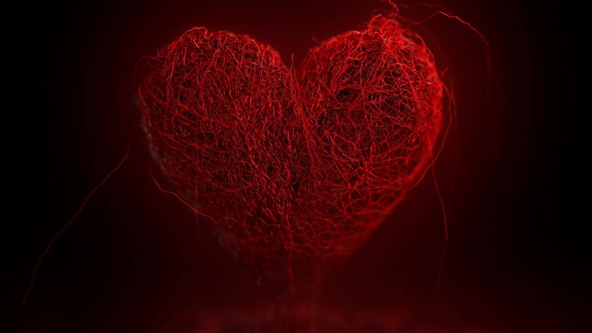 Dark Heart, red thread, glowing red heart, Full HD Desktop Wallpaper