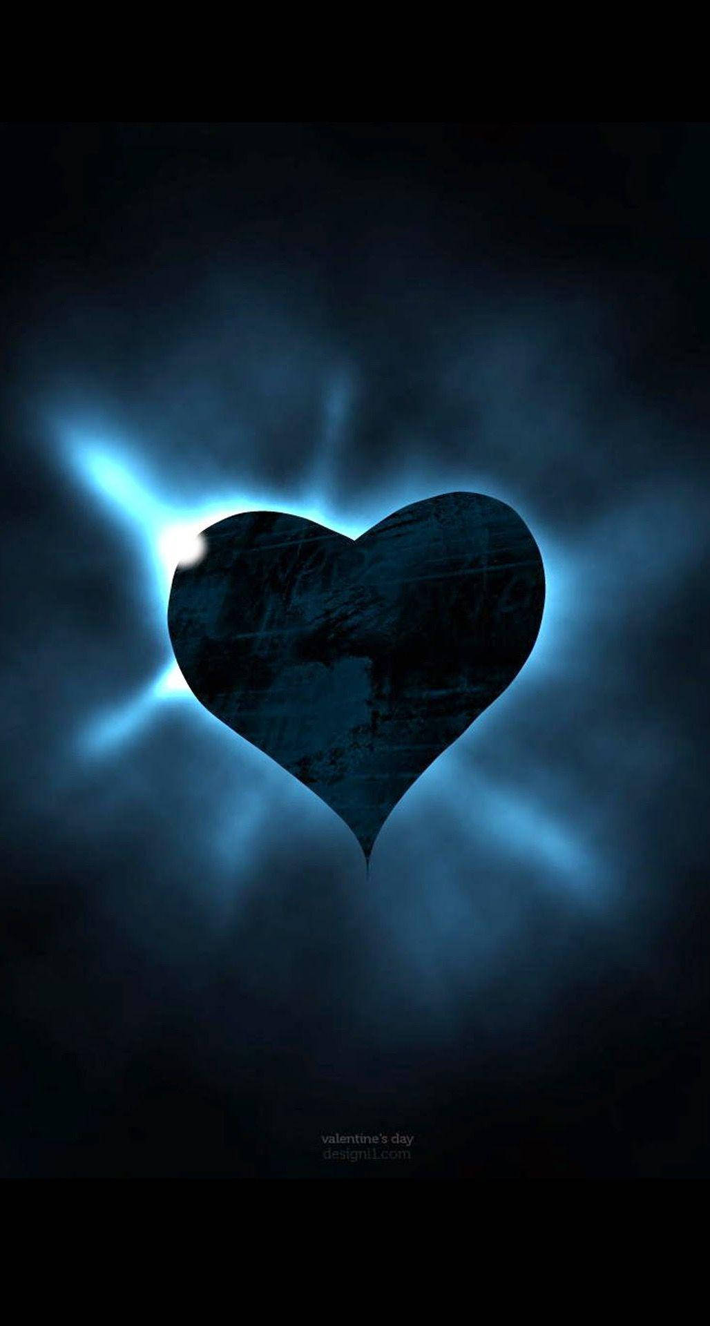Dark Heart, glowing blue heart silhouette, dark smoky background, Full HD Phone Wallpaper