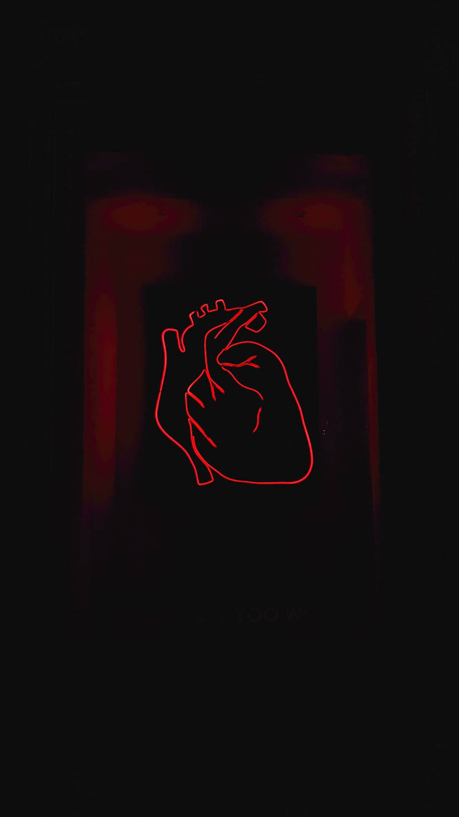 glowing red neon outline, human heart, pitch-black background, HD Phone Wallpaper