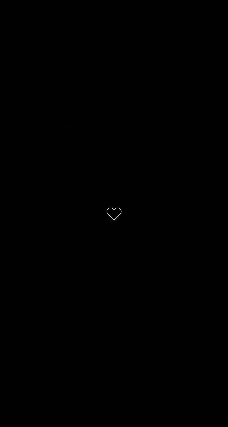 Dark Heart, white heart outline, solid black background, HD Phone Wallpaper
