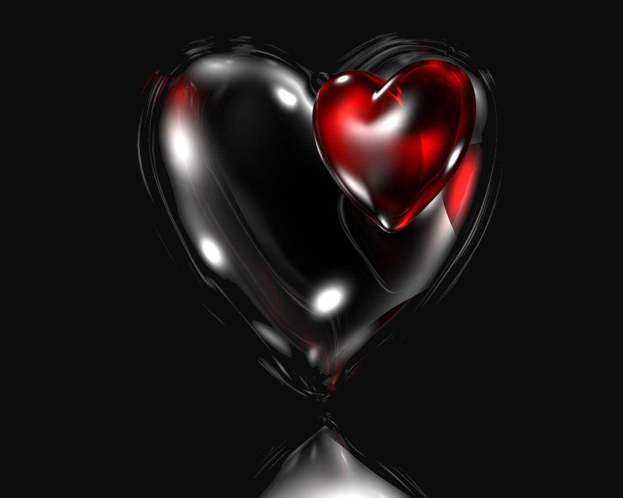 Dark Heart, red heart, glossy black, HD Desktop Wallpaper