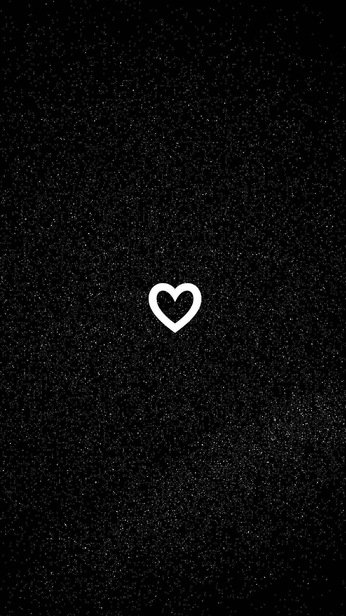 Dark Heart, white heart outline, black speckled background, Full HD Phone Wallpaper