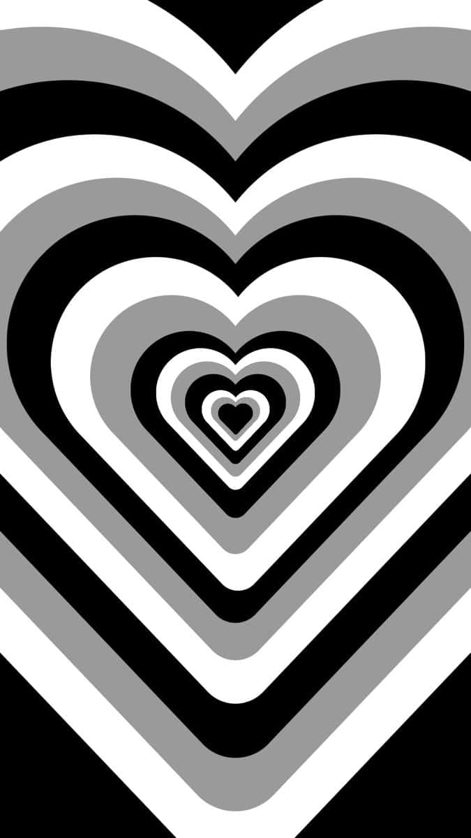 Monochrome Heart Illusion, nested hearts, black white and gray, SD Phone Wallpaper