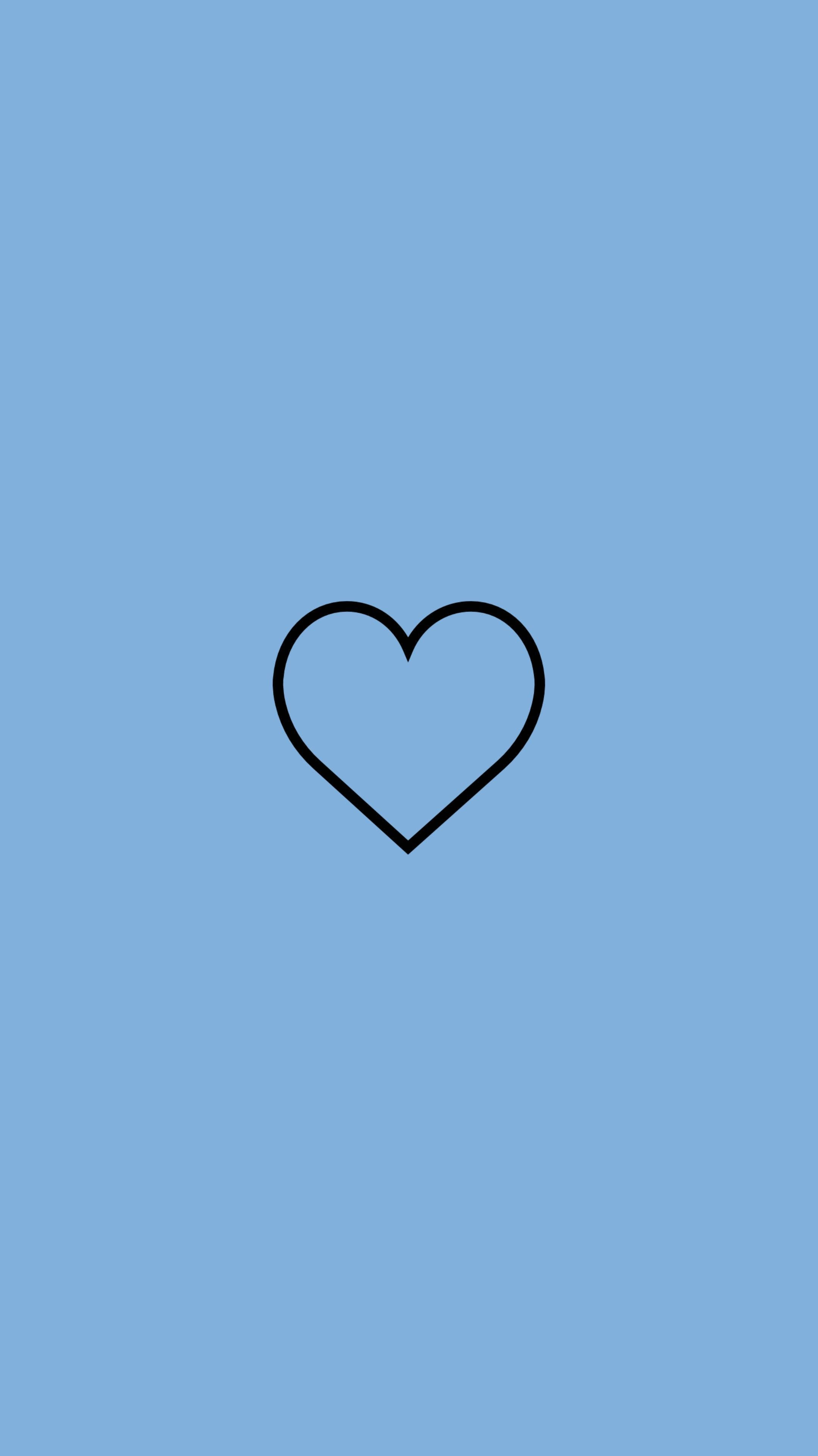 black and blue heart, black outline heart, solid light blue background, 4K Phone Wallpaper