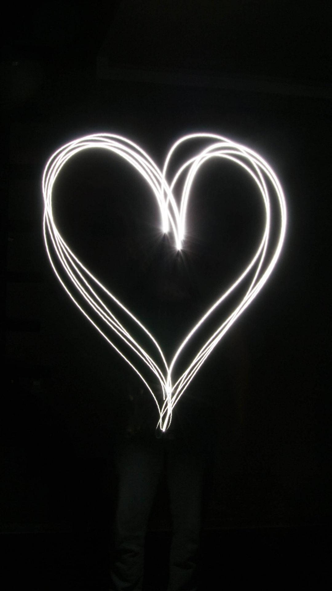 glowing white heart, light trails, pitch black background, Full HD Phone Wallpaper