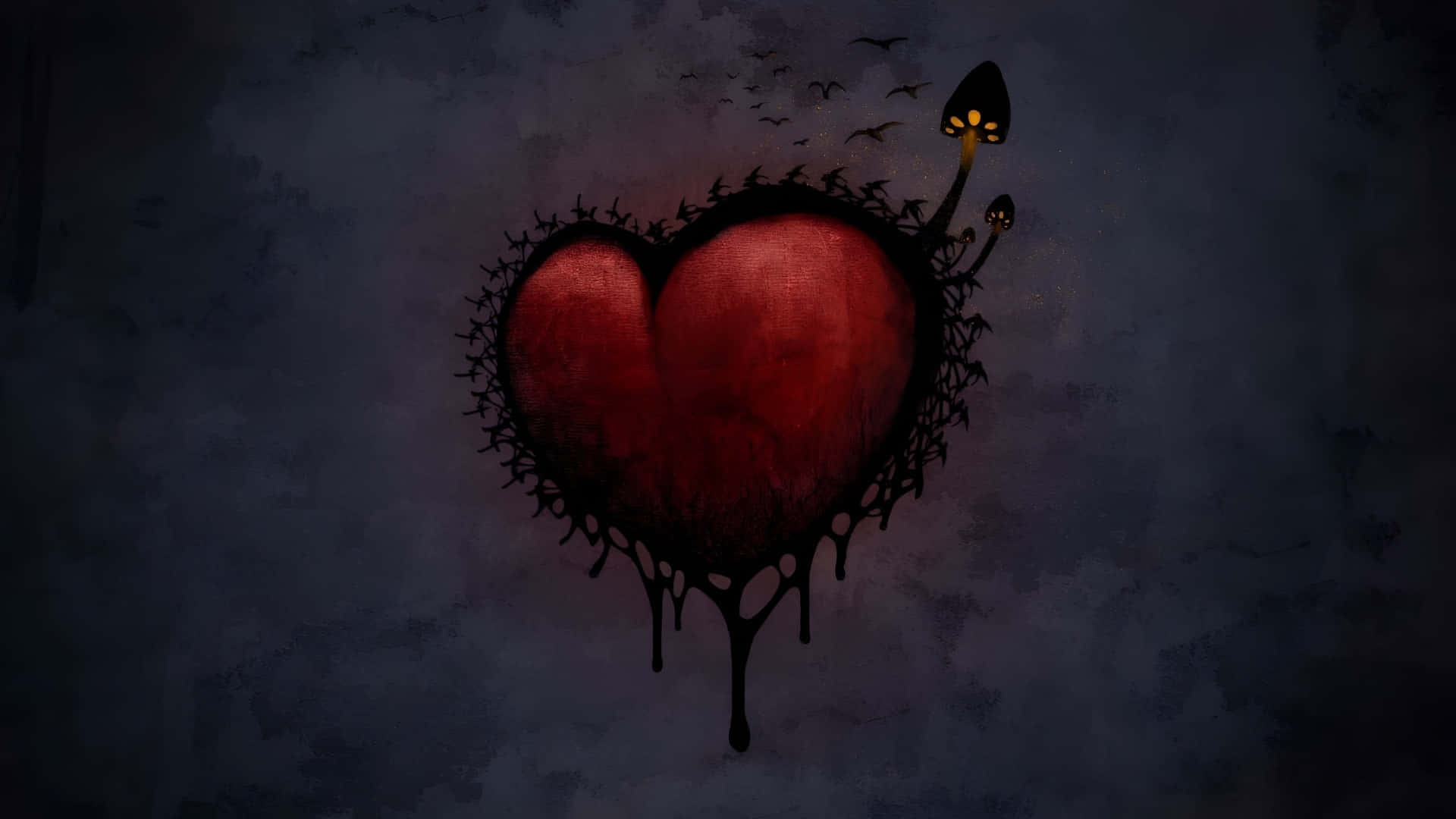 Dark Love Heart, bleeding red heart, thorny edges, Full HD Desktop Wallpaper