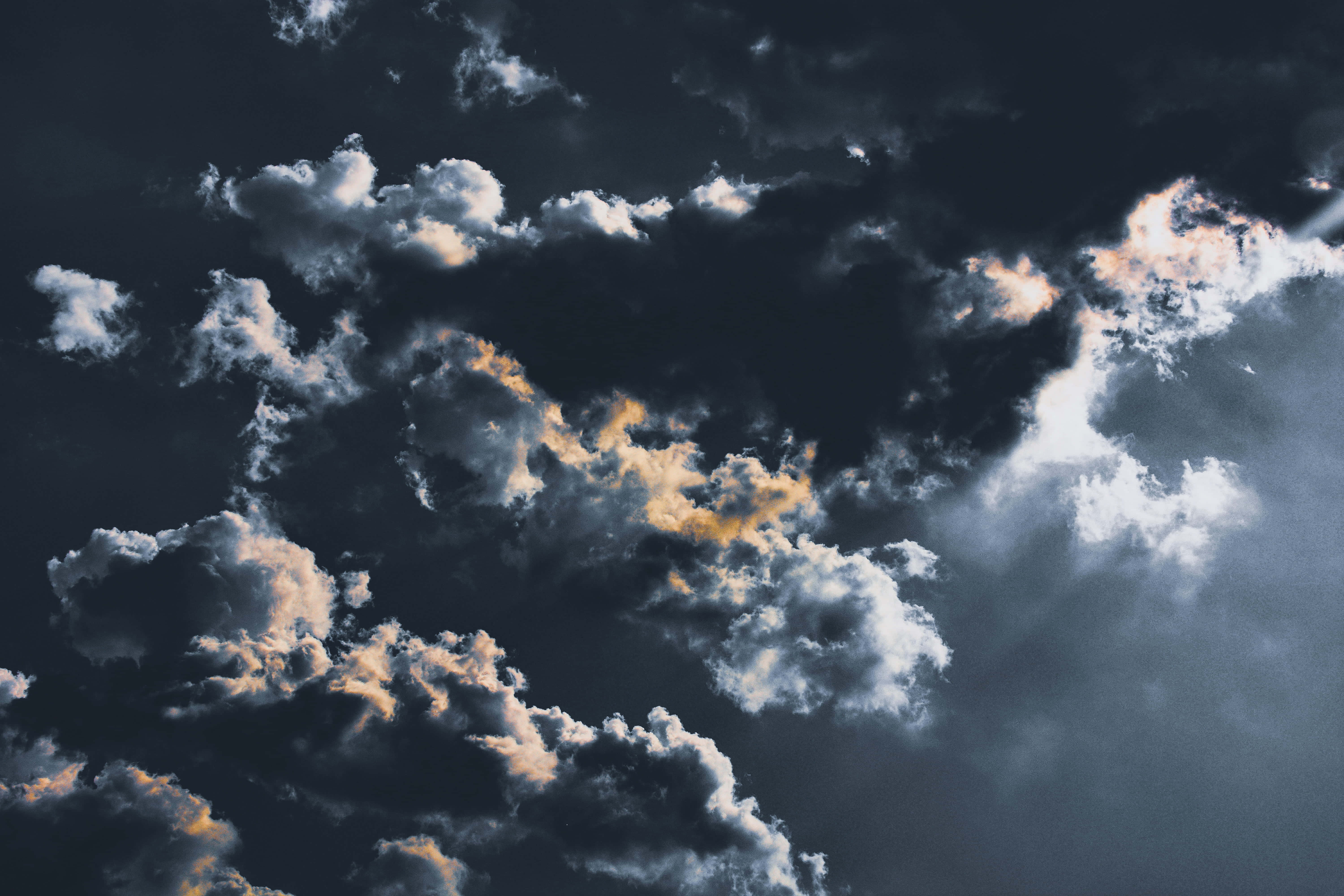 Dark Heaven, golden edges, deep blue sky, 5K Desktop Wallpaper