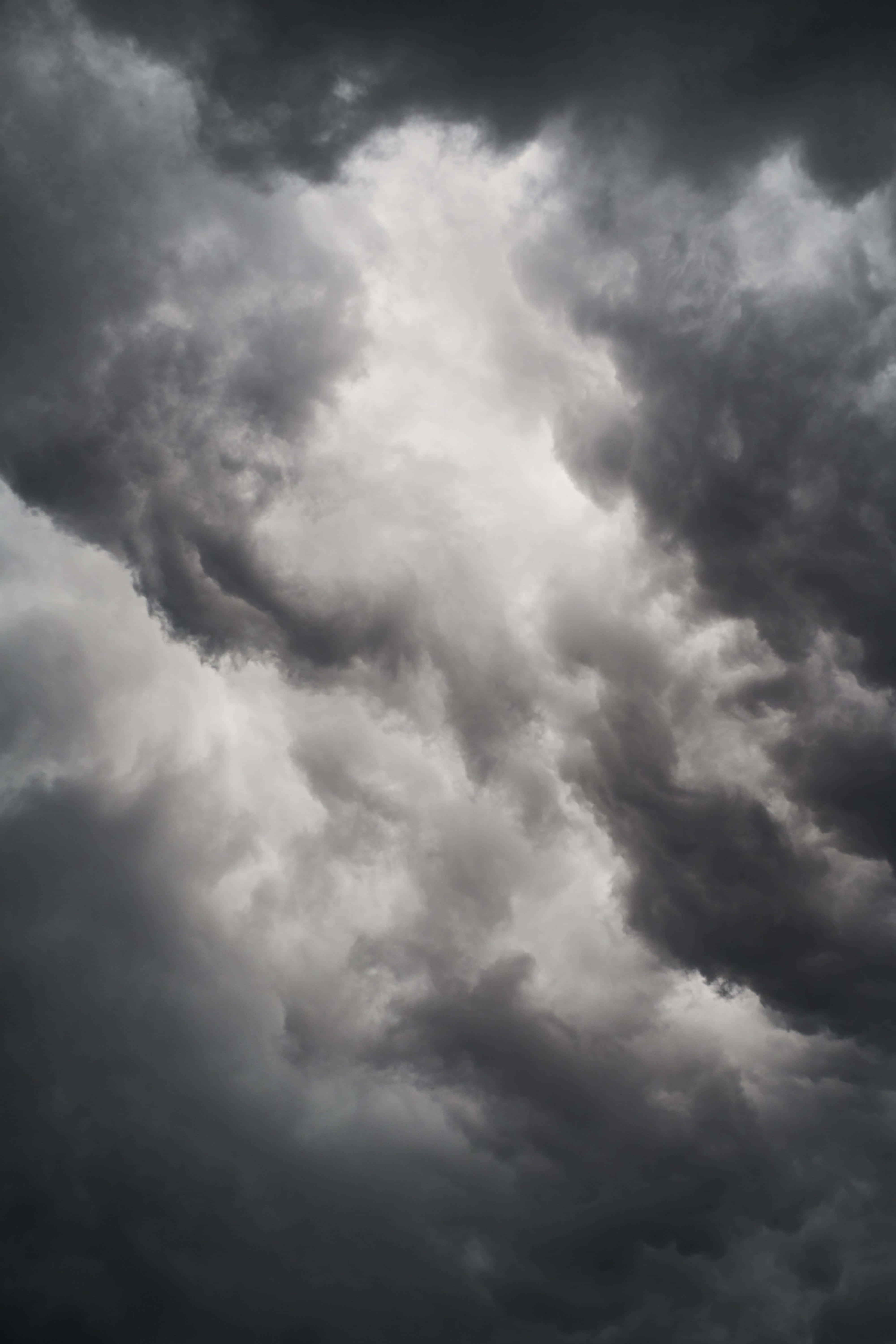 Dark Heaven, monochrome sky, storm clouds, 5K Phone Wallpaper