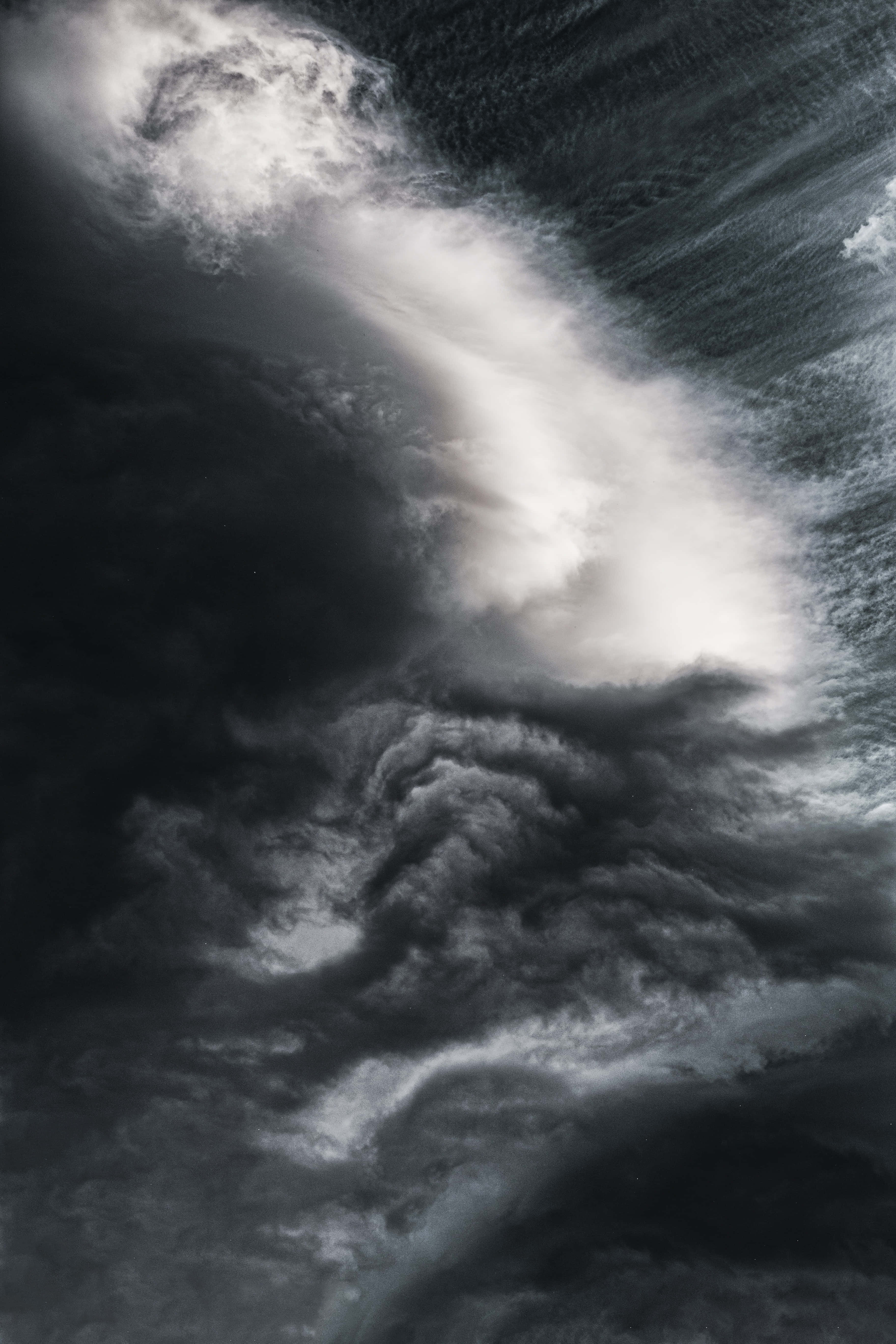 Dark Heaven, monochrome clouds, turbulent motion, 5K Phone Wallpaper