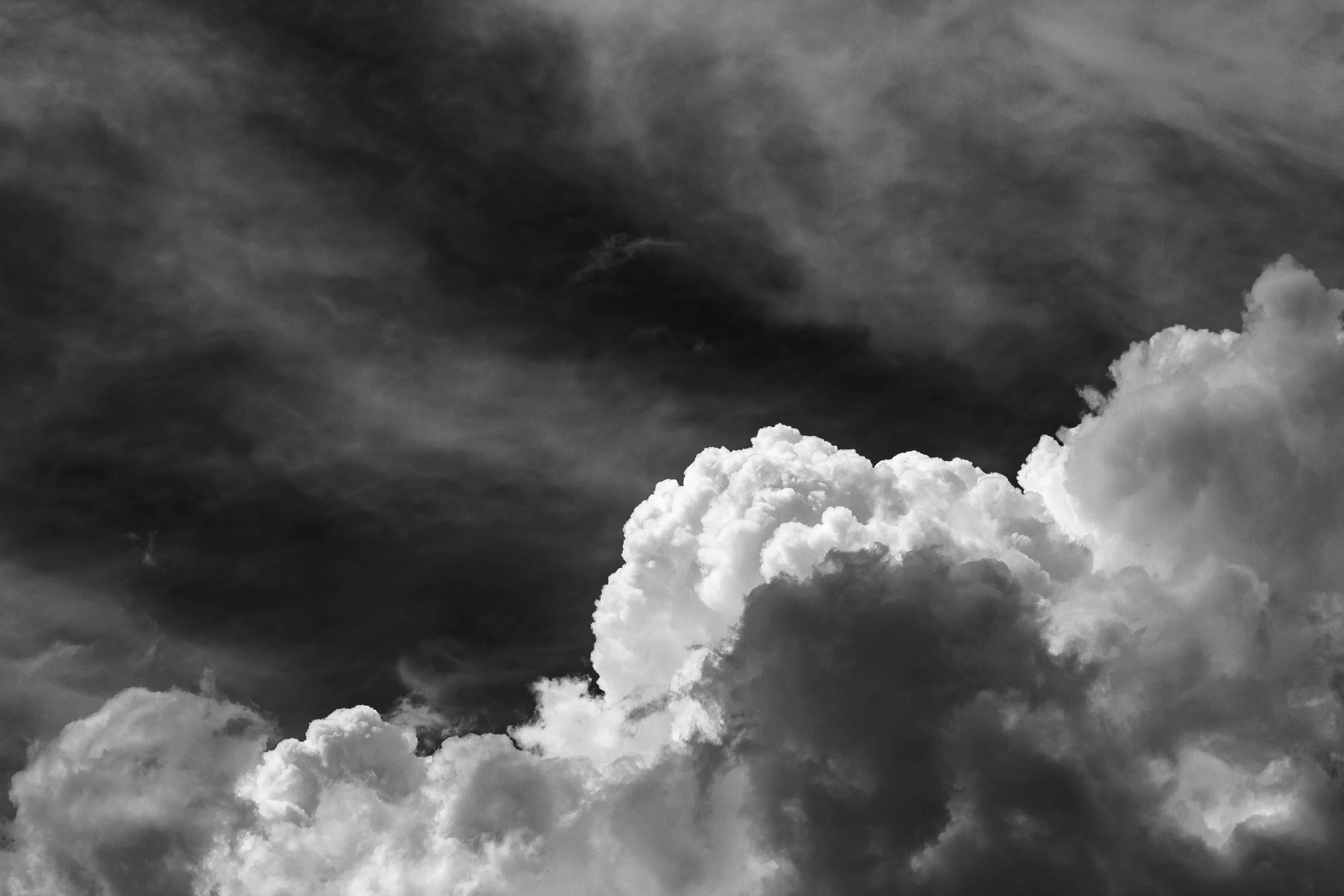 Dark Heaven, monochrome clouds, night sky, 5K Desktop Wallpaper
