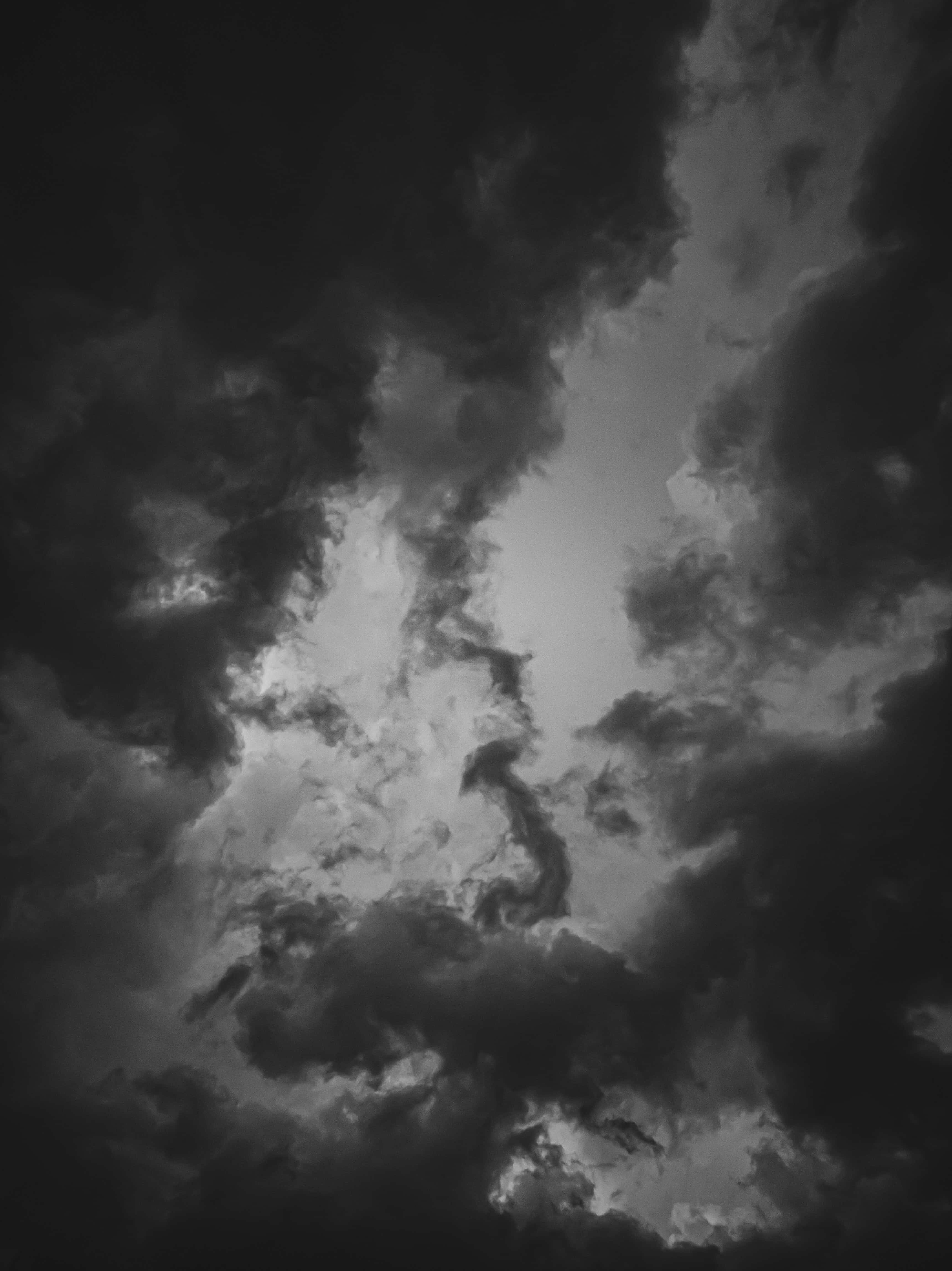 Dark Heaven, monochrome clouds, stormy sky, 4K Phone Wallpaper