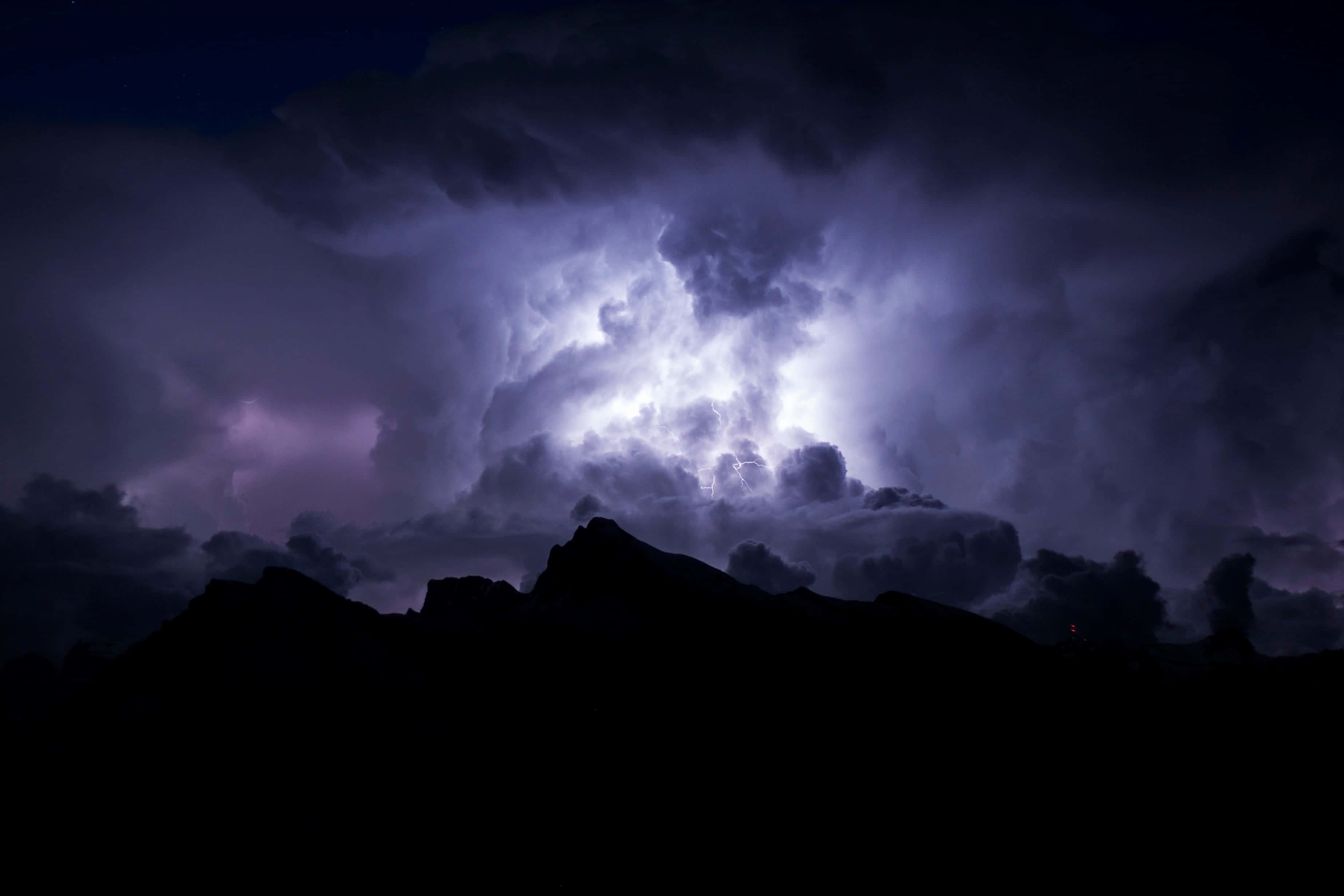 Dark Heaven, stormy purple sky, lightning strike, 2K Desktop Wallpaper