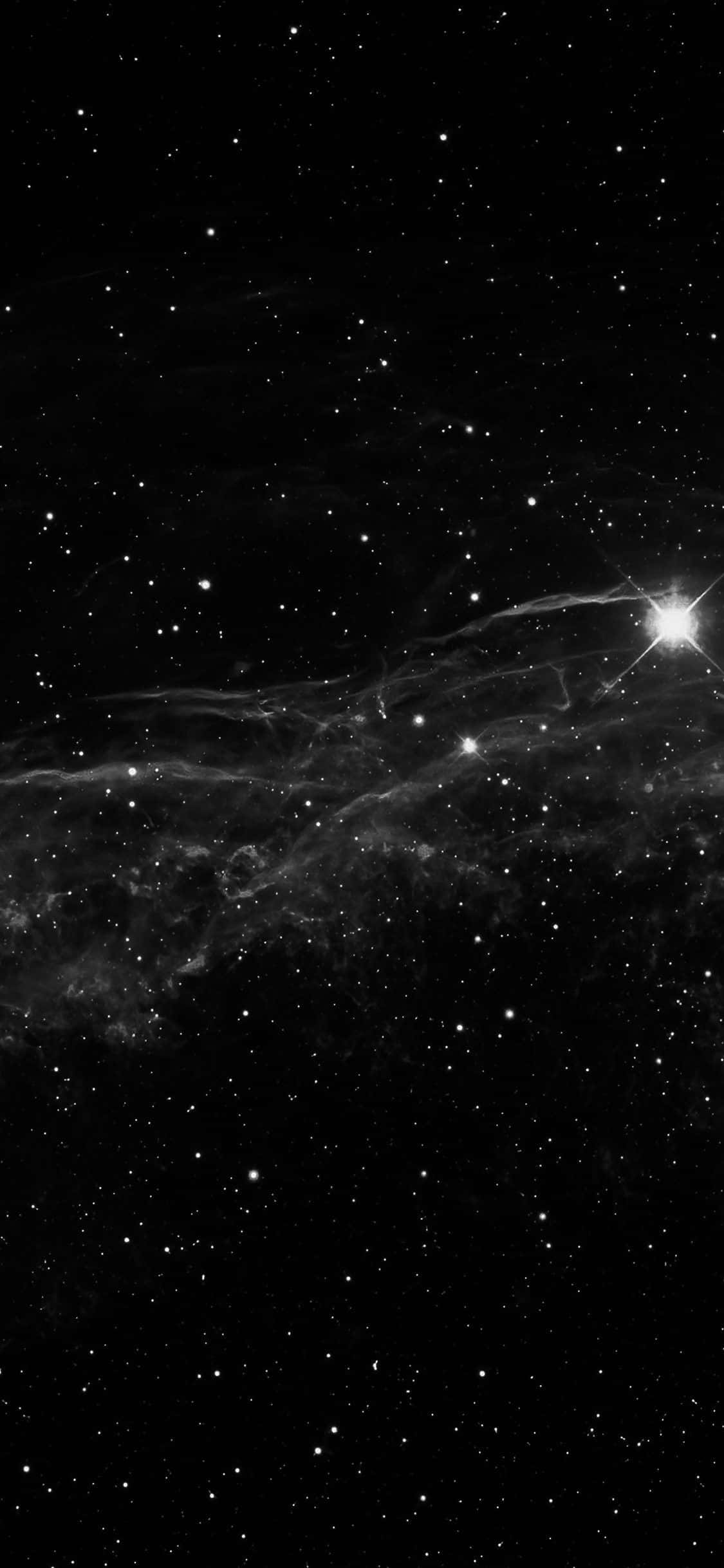 dark sky, monochrome cosmic vista, bright star, Full HD Phone Wallpaper