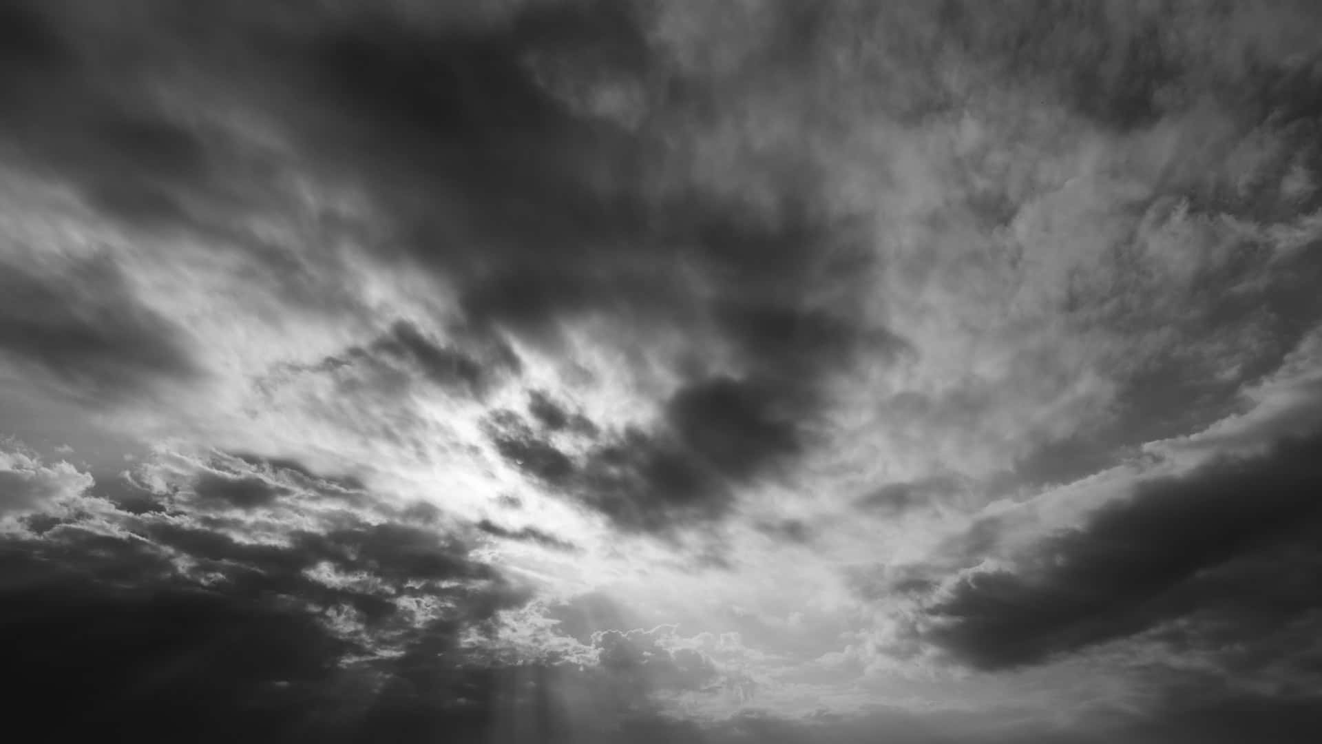 Dark Heaven, monochrome clouds, sunbeams, Full HD Desktop Wallpaper