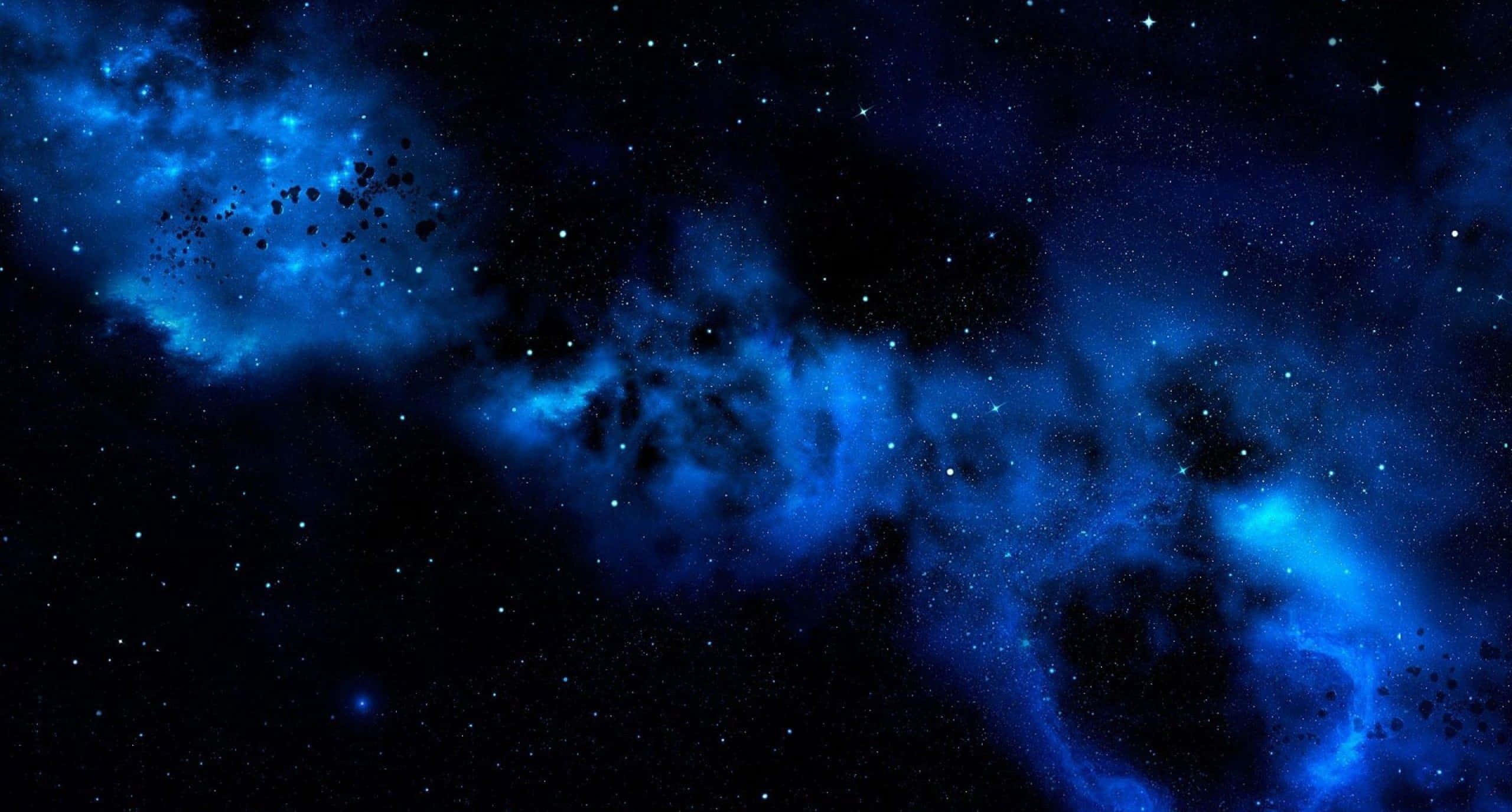 Dark Galaxy, glowing blue nebulae, scattered stars, 2K Desktop Wallpaper