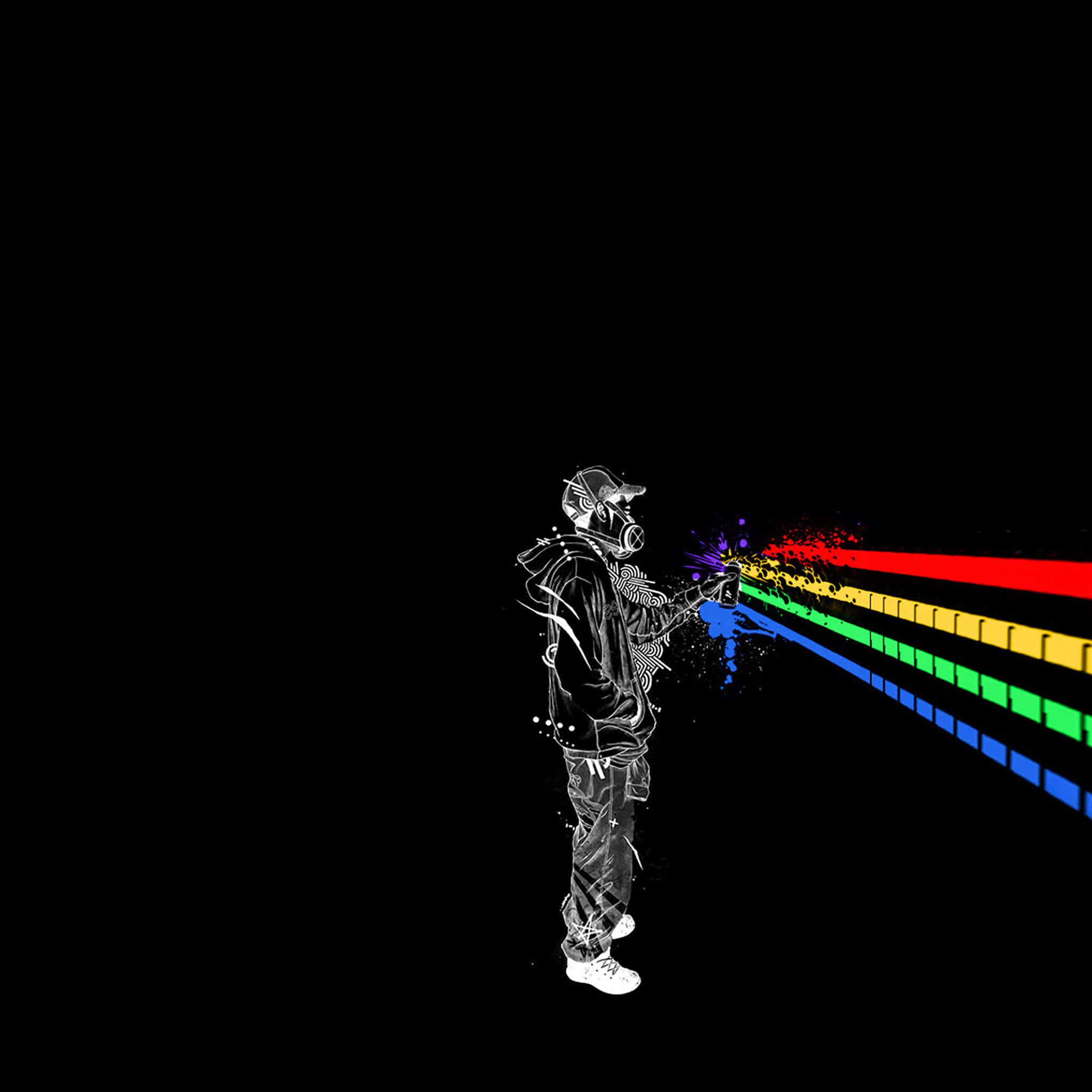 Dark iPad, gas mask, vibrant rainbow streaks, Full HD Desktop Wallpaper