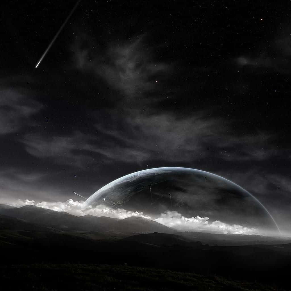 Dark iPad, shooting star, mountain range, SD Desktop Wallpaper